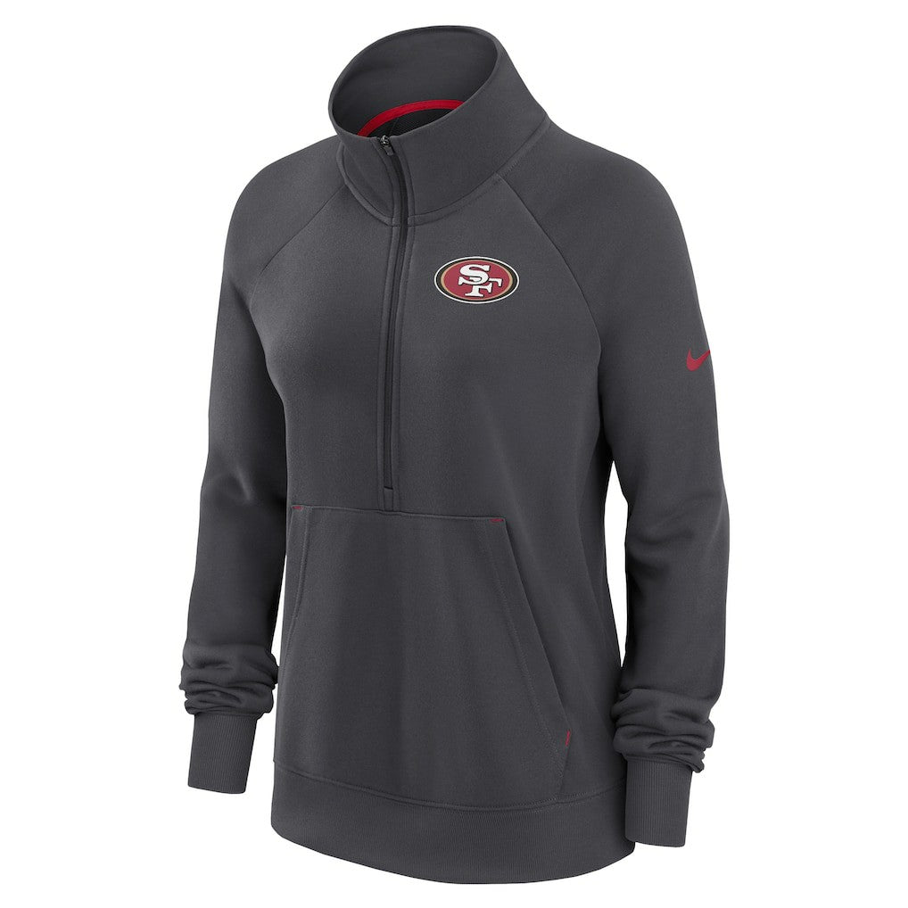 San Francisco 49ers Women's Premium Raglan Performance Half-Zip Sweatshirt - Charcoal Sweatshirts