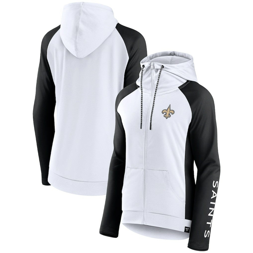New Orleans Saints Women's End Around Lightweight Raglan Full-Zip Hoodie Jacket - White/Black Hoodies