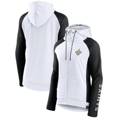 New Orleans Saints Women's End Around Lightweight Raglan Full-Zip Hoodie Jacket - White/Black Hoodies