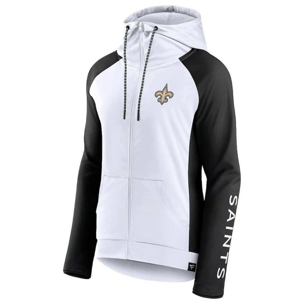 New Orleans Saints Women's End Around Lightweight Raglan Full-Zip Hoodie Jacket - White/Black Hoodies