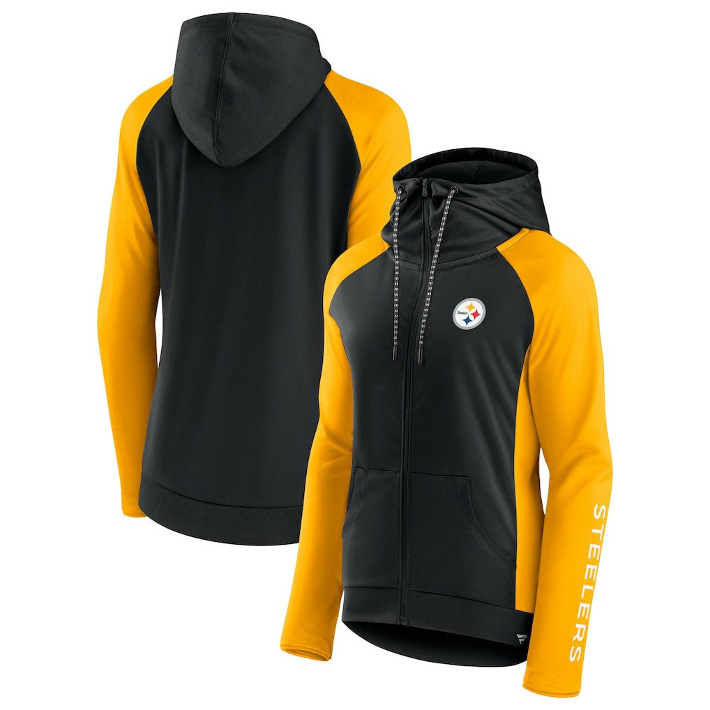 Pittsburgh Steelers Women's End Around Lightweight Raglan Full-Zip Hoodie Jacket - Black/Gold Hoodies