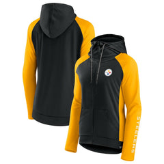 Pittsburgh Steelers Women's End Around Lightweight Raglan Full-Zip Hoodie Jacket - Black/Gold Hoodies
