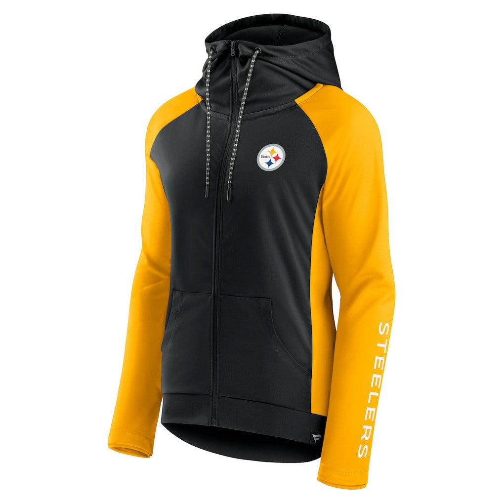 Pittsburgh Steelers Women's End Around Lightweight Raglan Full-Zip Hoodie Jacket - Black/Gold Hoodies