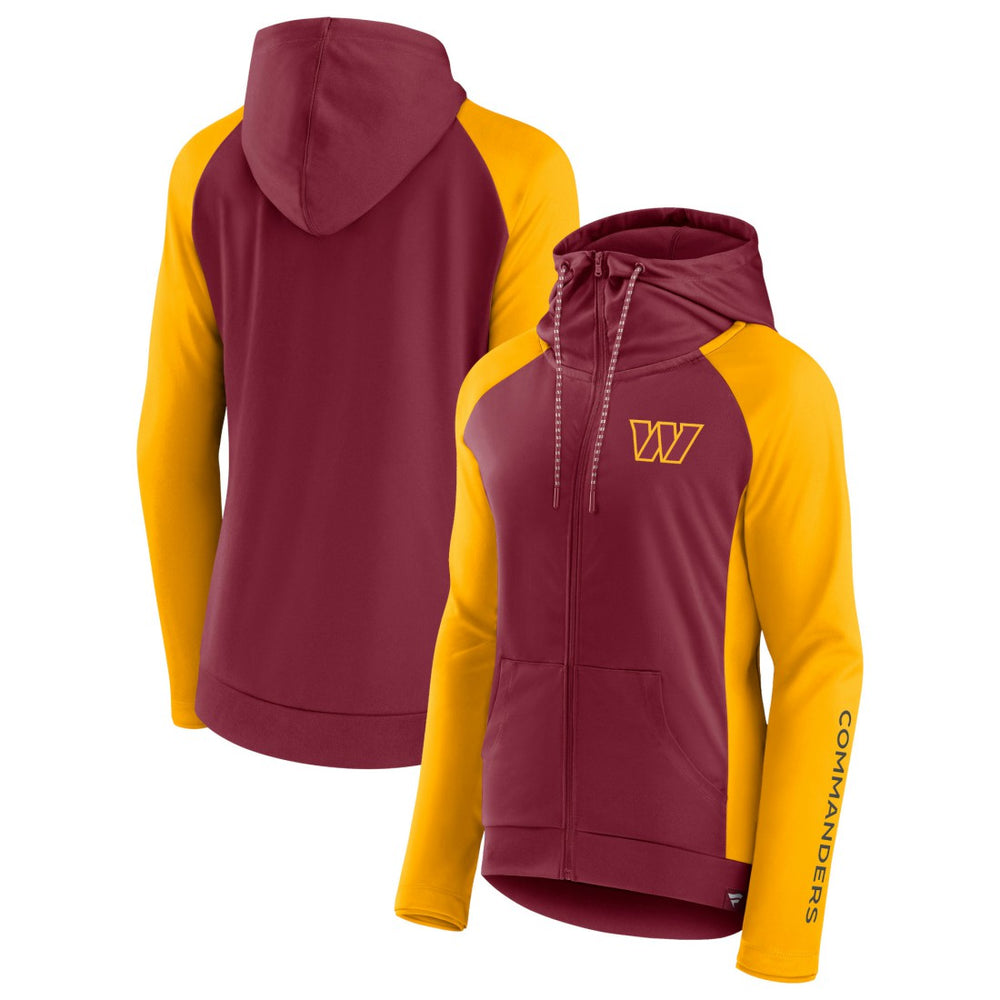 Washington Commanders Women's End Around Lightweight Raglan Full-Zip Hoodie Jacket - Burgundy/Gold Hoodies
