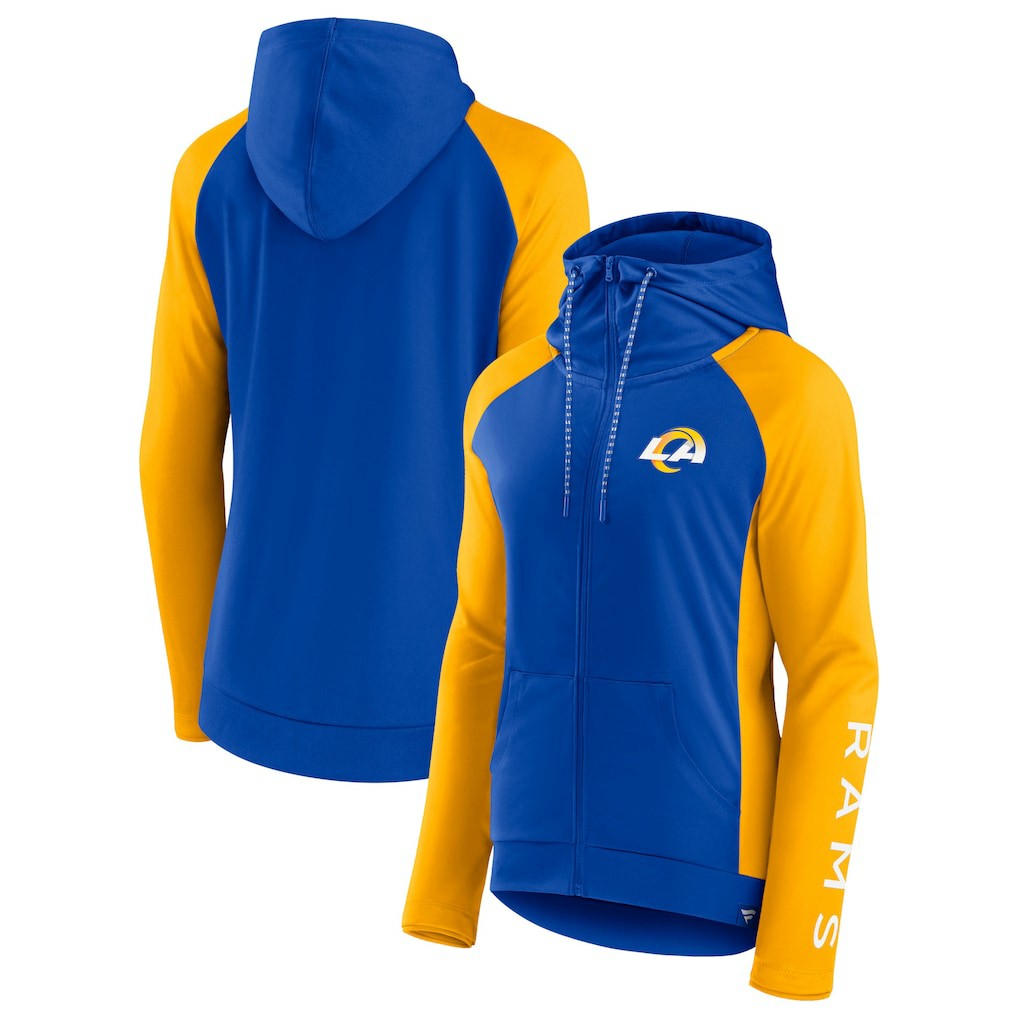 Los Angeles Rams Women's End Around Lightweight Raglan Full-Zip Hoodie Jacket - Royal/Gold Hoodies