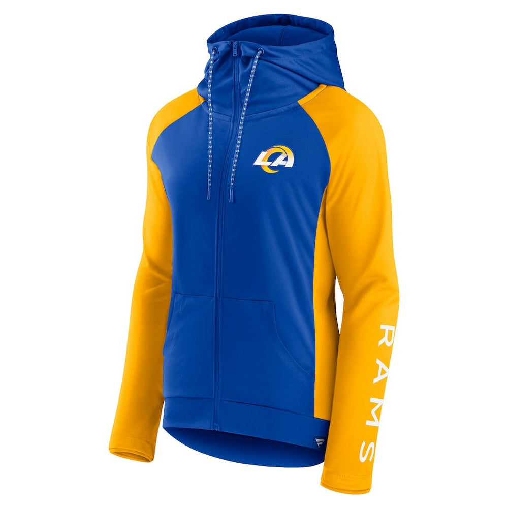 Los Angeles Rams Women's End Around Lightweight Raglan Full-Zip Hoodie Jacket - Royal/Gold Hoodies