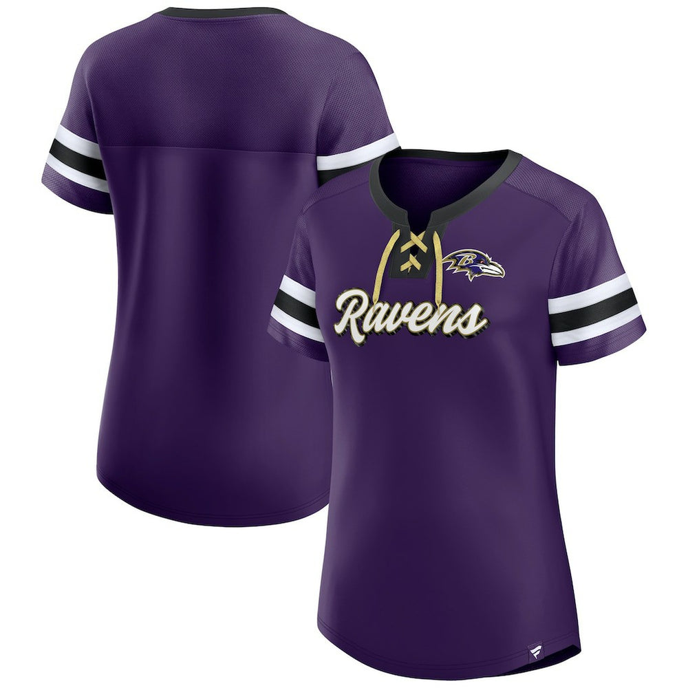 Baltimore Ravens Women's Original State Lace-Up T-Shirt - Purple T-shirts