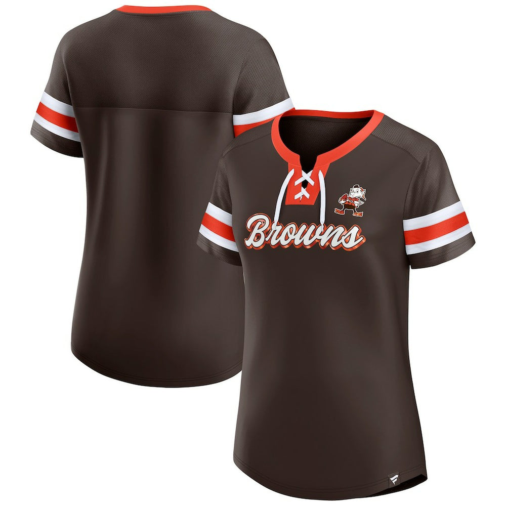 Cleveland Browns Women's Original State Lace-Up T-Shirt - Brown T-shirts
