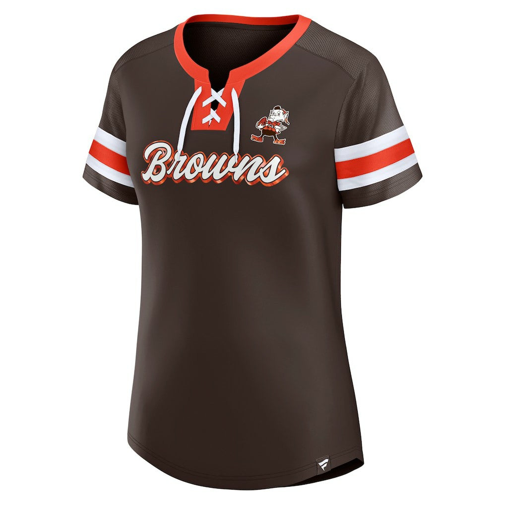 Cleveland Browns Women's Original State Lace-Up T-Shirt - Brown T-shirts
