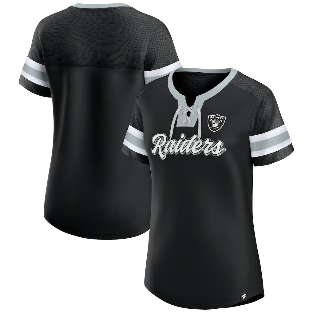 Las Vegas Raiders Women's Original State Lace-Up T-Shirt - Black T-shirts