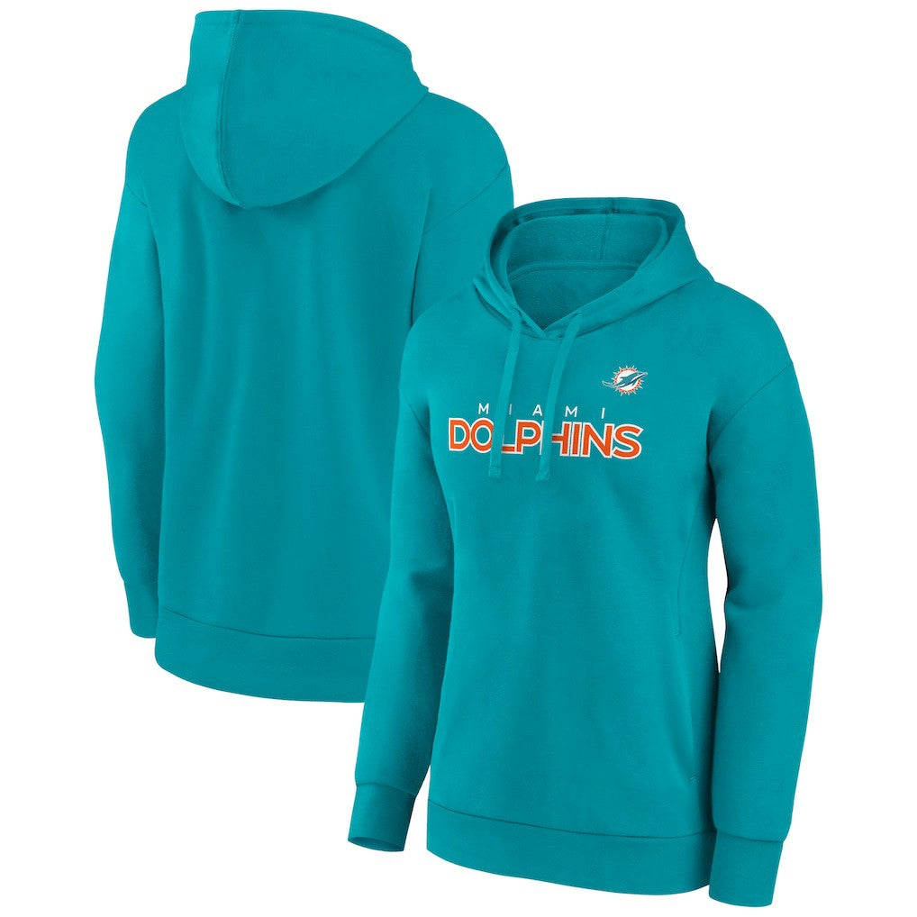 Miami Dolphins Women's Iconic Cotton Fleece Checklist Pullover Hoodie - Aqua Hoodies