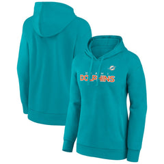 Miami Dolphins Women's Iconic Cotton Fleece Checklist Pullover Hoodie - Aqua Hoodies