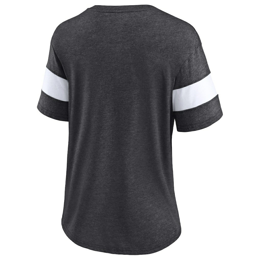 New Orleans Saints Women's Distressed Team Tri-Blend V-Neck T-Shirt - Heathered Charcoal/White T-shirts