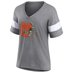 Cleveland Browns Women's Distressed Team Tri-Blend V-Neck T-Shirt - Heathered Gray/White T-shirts