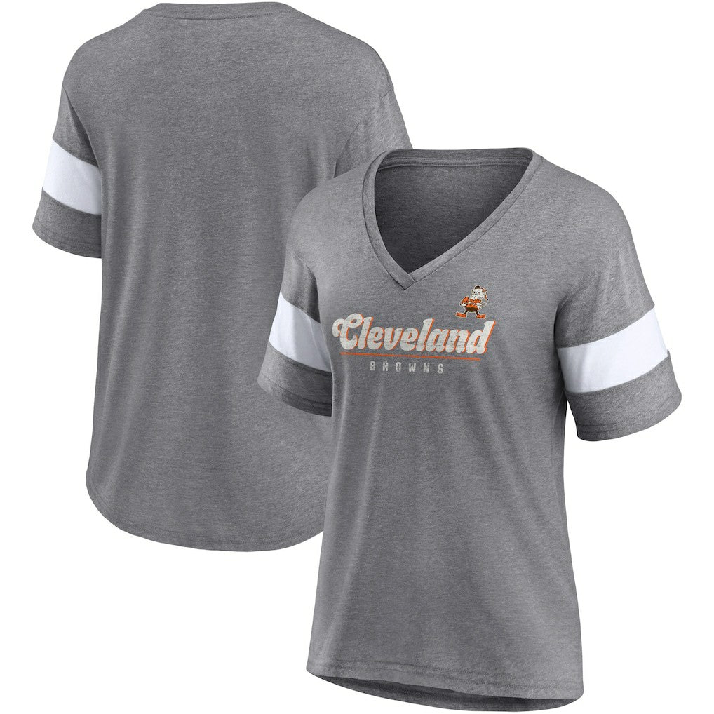 Cleveland Browns Women's Give It All Half-Sleeve Tri-Blend V-Neck T-Shirt - Heather Gray T-shirts