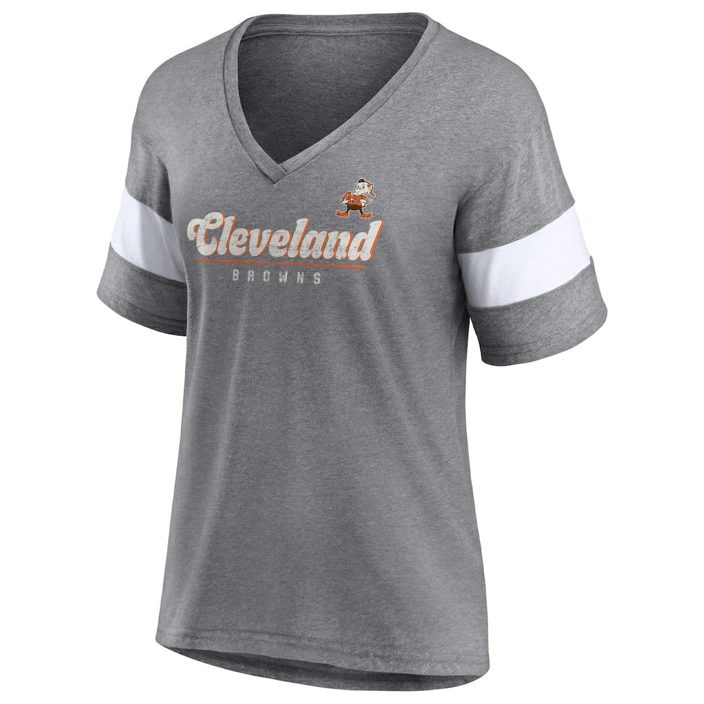Cleveland Browns Women's Give It All Half-Sleeve Tri-Blend V-Neck T-Shirt - Heather Gray T-shirts