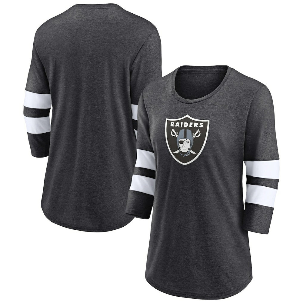 Las Vegas Raiders Women's Primary Logo 3/4 Sleeve Scoop Neck T-Shirt - Heathered Charcoal T-shirts