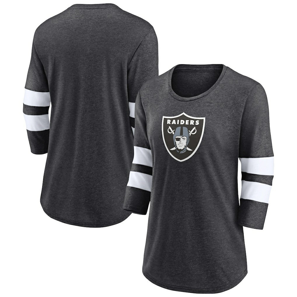 Las Vegas Raiders Women's Primary Logo 3/4 Sleeve Scoop Neck T-Shirt - Heathered Charcoal T-shirts