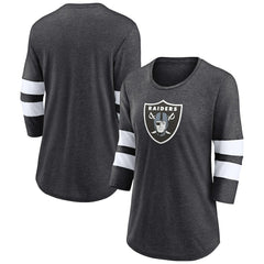 Las Vegas Raiders Women's Primary Logo 3/4 Sleeve Scoop Neck T-Shirt - Heathered Charcoal T-shirts
