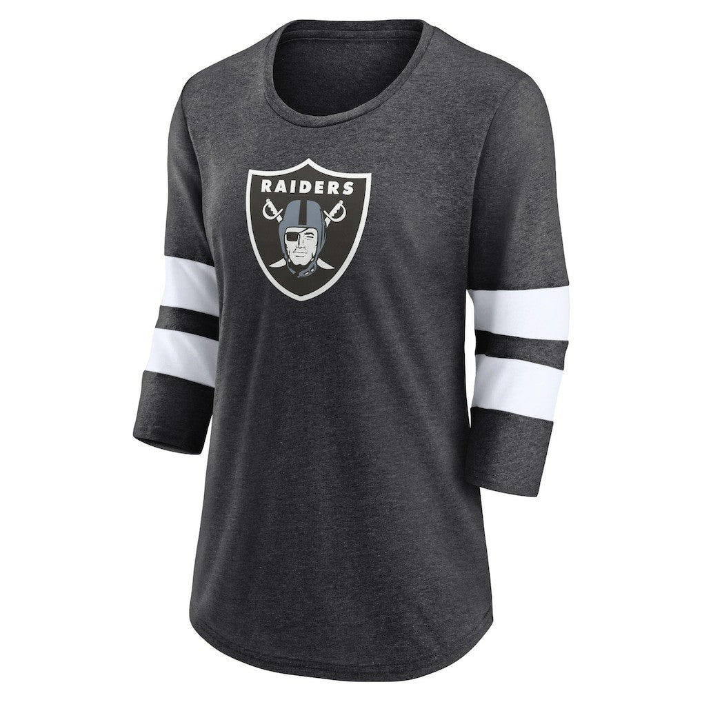 Las Vegas Raiders Women's Primary Logo 3/4 Sleeve Scoop Neck T-Shirt - Heathered Charcoal T-shirts