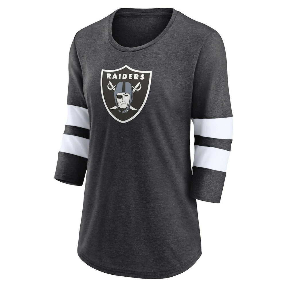 Las Vegas Raiders Women's Primary Logo 3/4 Sleeve Scoop Neck T-Shirt - Heathered Charcoal T-shirts