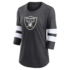 Las Vegas Raiders Women's Primary Logo 3/4 Sleeve Scoop Neck T-Shirt - Heathered Charcoal T-shirts