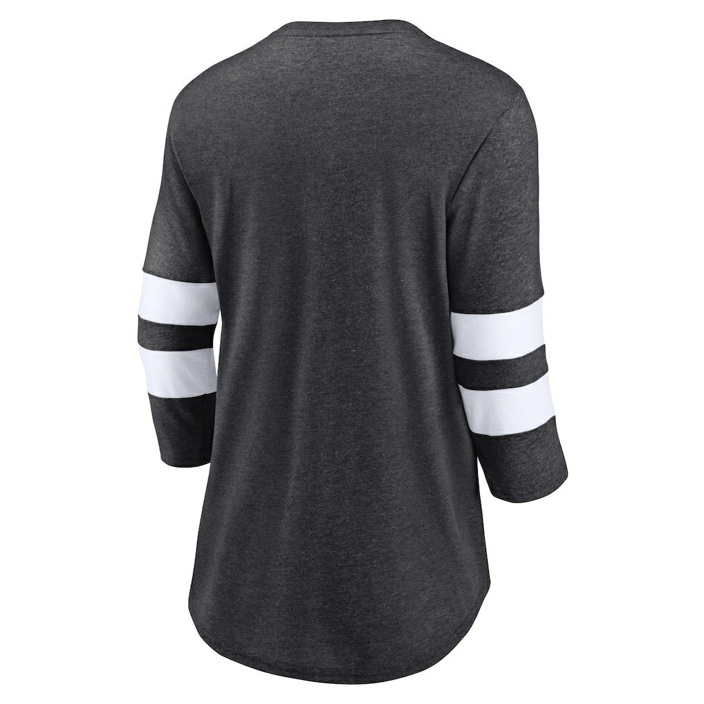 Las Vegas Raiders Women's Primary Logo 3/4 Sleeve Scoop Neck T-Shirt - Heathered Charcoal T-shirts