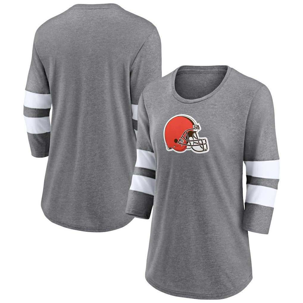 Cleveland Browns Women's Primary Logo 3/4 Sleeve Scoop Neck T-Shirt - Heathered Gray T-shirts