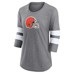 Cleveland Browns Women's Primary Logo 3/4 Sleeve Scoop Neck T-Shirt - Heathered Gray T-shirts