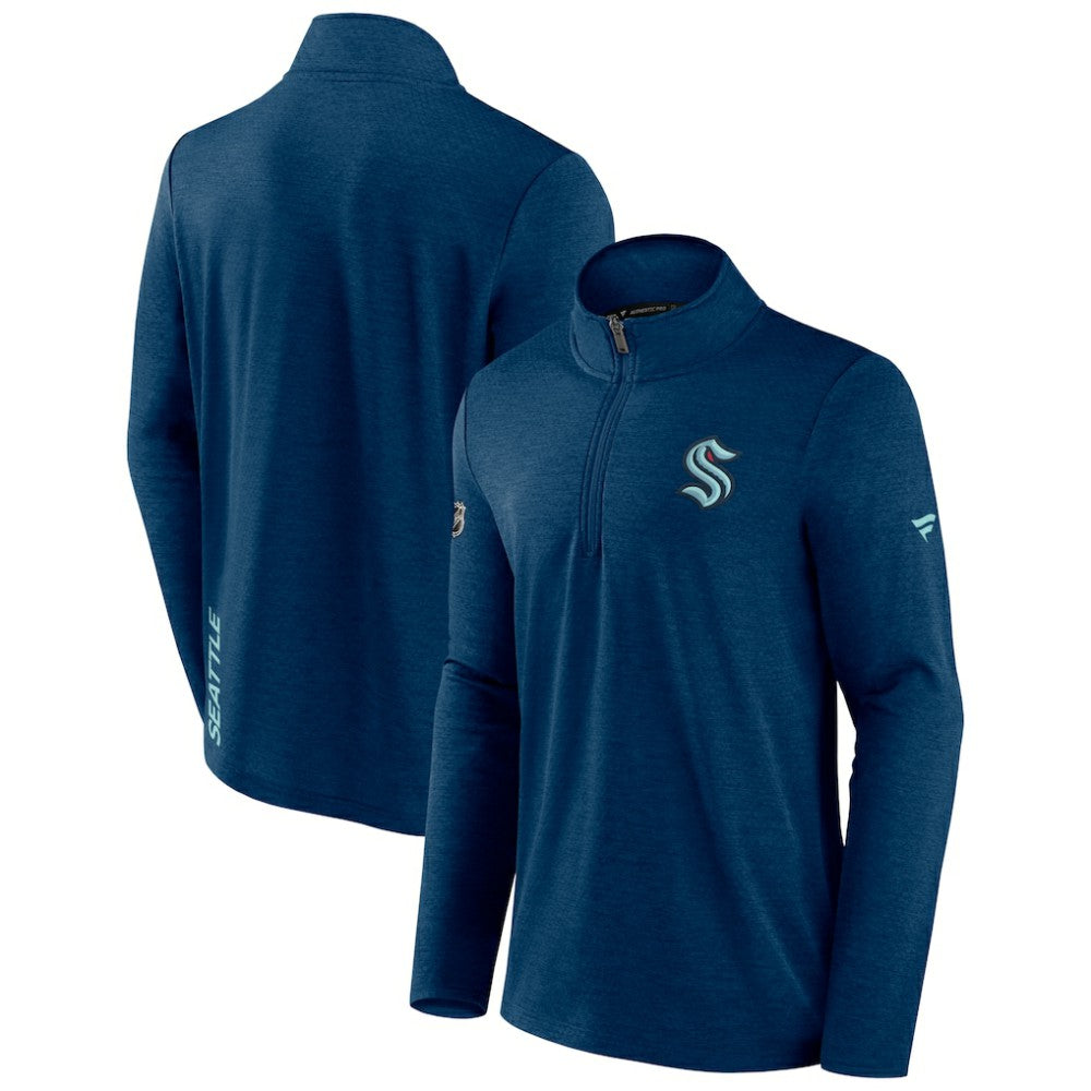 Seattle Kraken Fanatics Authentic Pro Rink Quartet-Zip Jacket - Heather Deep Sea Blue | US 4501543