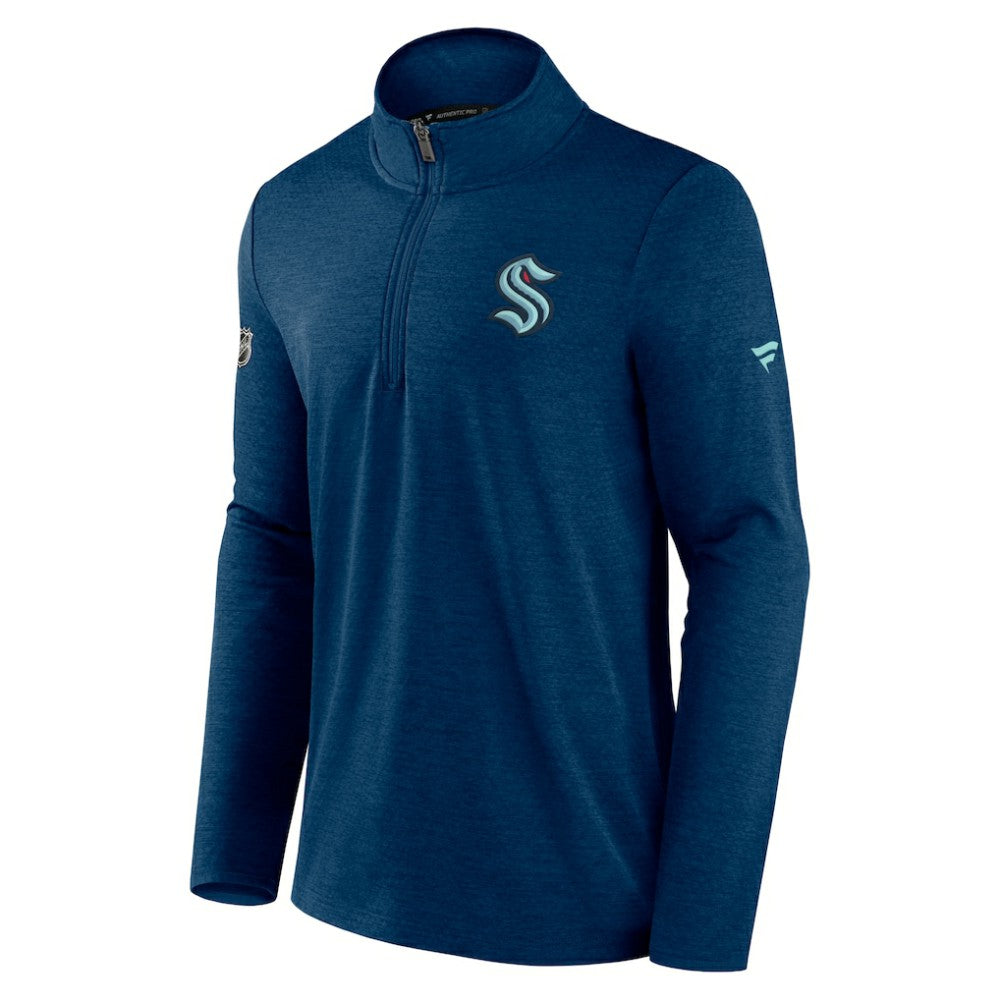 Seattle Kraken Fanatics Authentic Pro Rink Quartet-Zip Jacket - Heather Deep Sea Blue | US 4501543