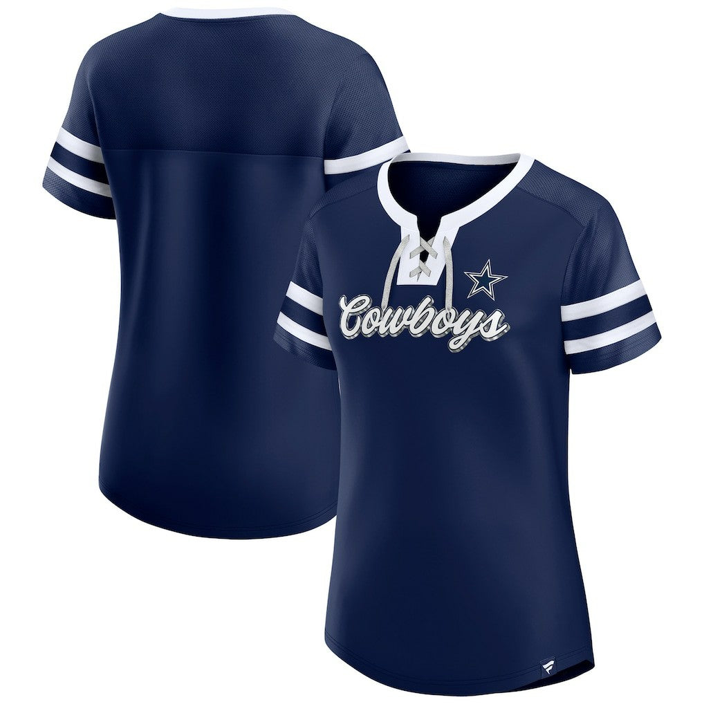 Dallas Cowboys Women's Original State Lace-Up T-Shirt - Navy T-shirts