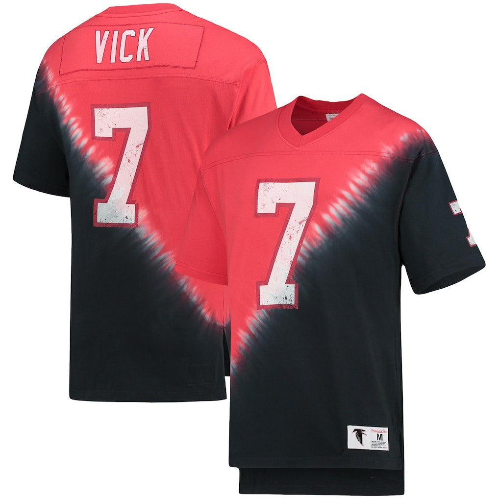 Michael Vick Atlanta Falcons Retired Player Name & Number Diagonal Tie-Dye V-Neck T-Shirt - Black/Red T-shirts