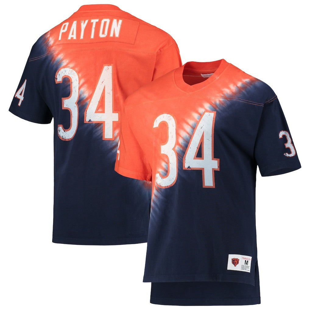 Walter Payton Chicago Bears Retired Player Name & Number Diagonal Tie-Dye V-Neck T-Shirt - Orange/Navy T-shirts