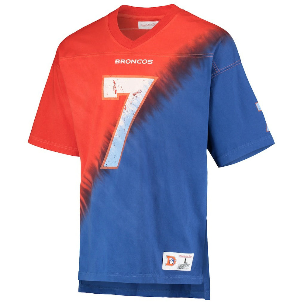 John Elway Denver Broncos Retired Player Name & Number Diagonal Tie-Dye V-Neck T-Shirt - Orange/Royal T-shirts
