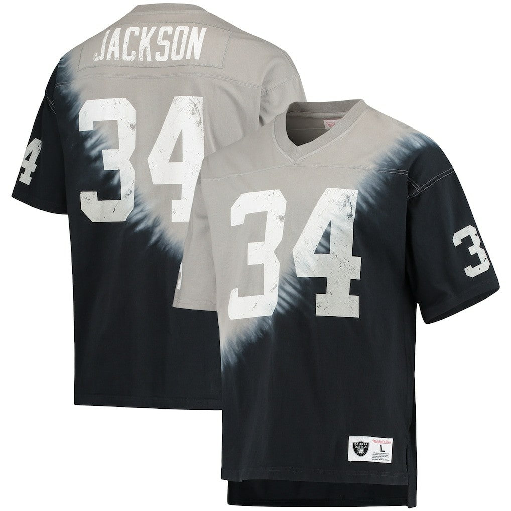 Bo Jackson Las Vegas Raiders Retired Player Name & Number Diagonal Tie-Dye V-Neck T-Shirt - Black/Silver T-shirts