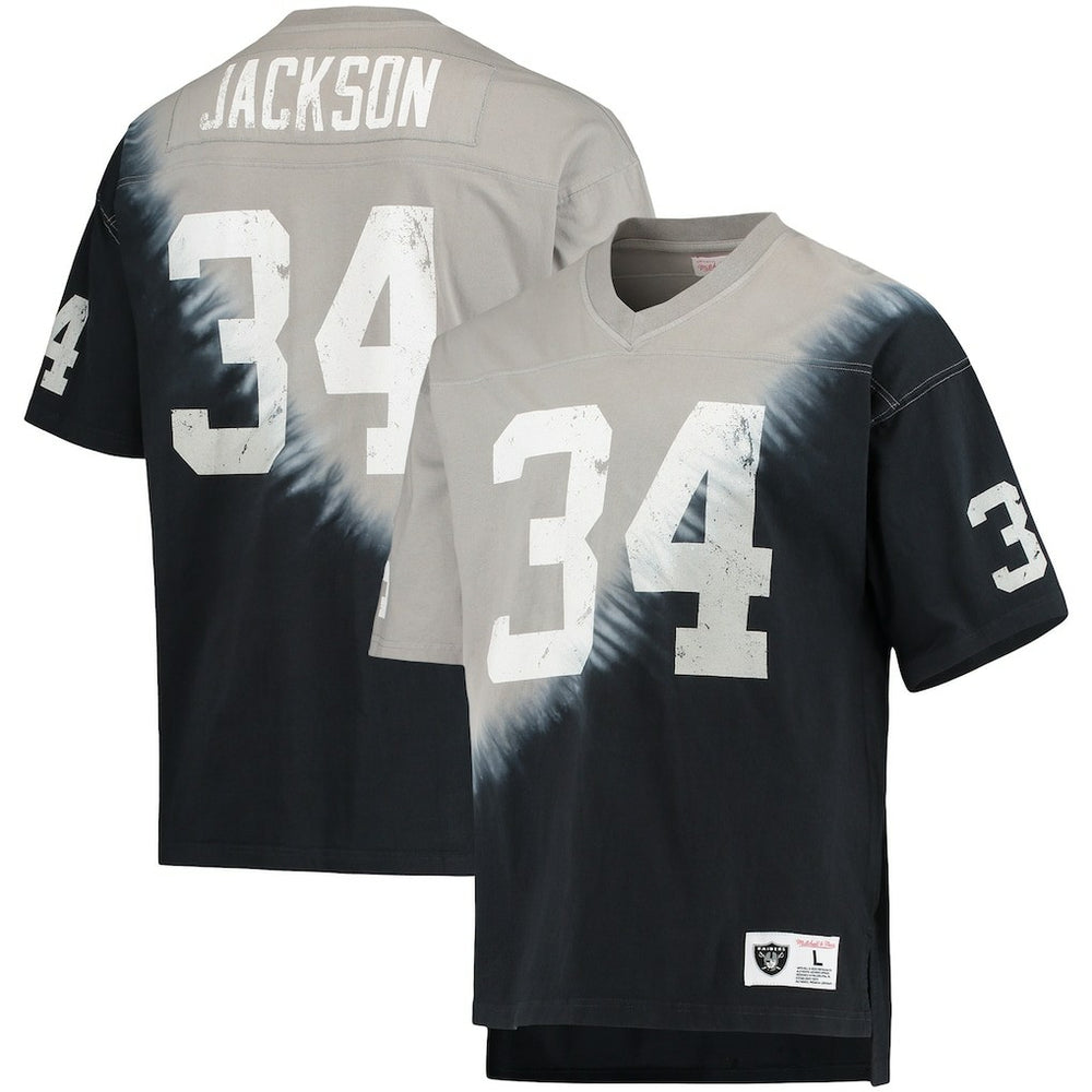 Bo Jackson Las Vegas Raiders Retired Player Name & Number Diagonal Tie-Dye V-Neck T-Shirt - Black/Silver T-shirts