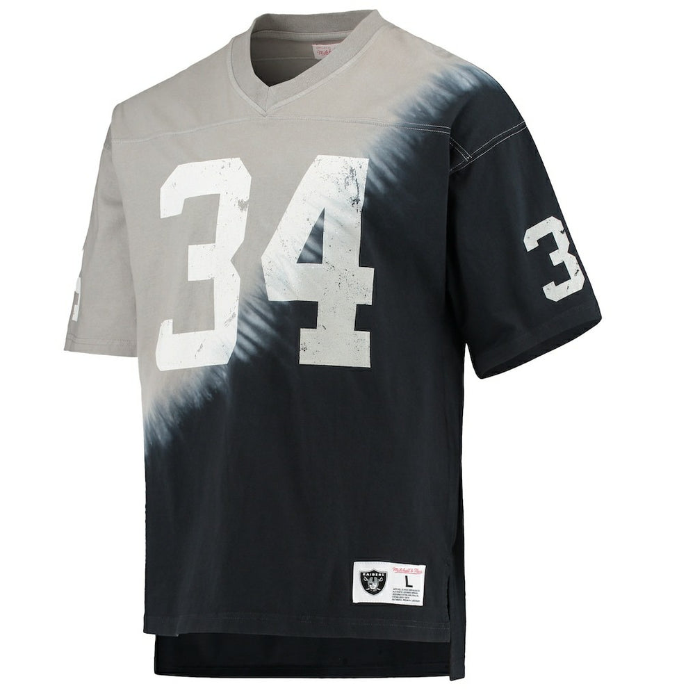Bo Jackson Las Vegas Raiders Retired Player Name & Number Diagonal Tie-Dye V-Neck T-Shirt - Black/Silver T-shirts