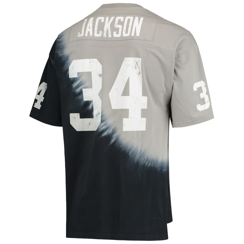 Bo Jackson Las Vegas Raiders Retired Player Name & Number Diagonal Tie-Dye V-Neck T-Shirt - Black/Silver T-shirts