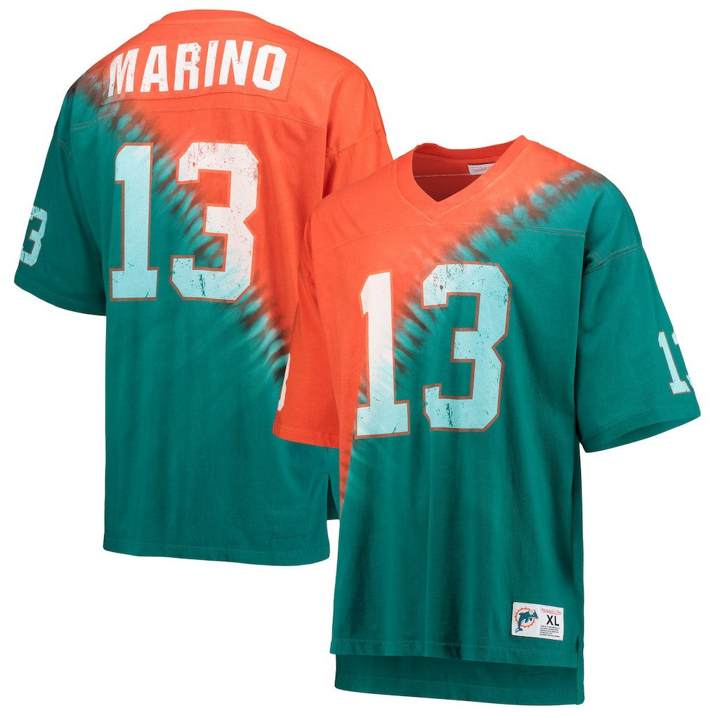 Dan Marino Miami Dolphins Retired Player Name & Number Diagonal Tie-Dye V-Neck T-Shirt - Orange/Aqua T-shirts