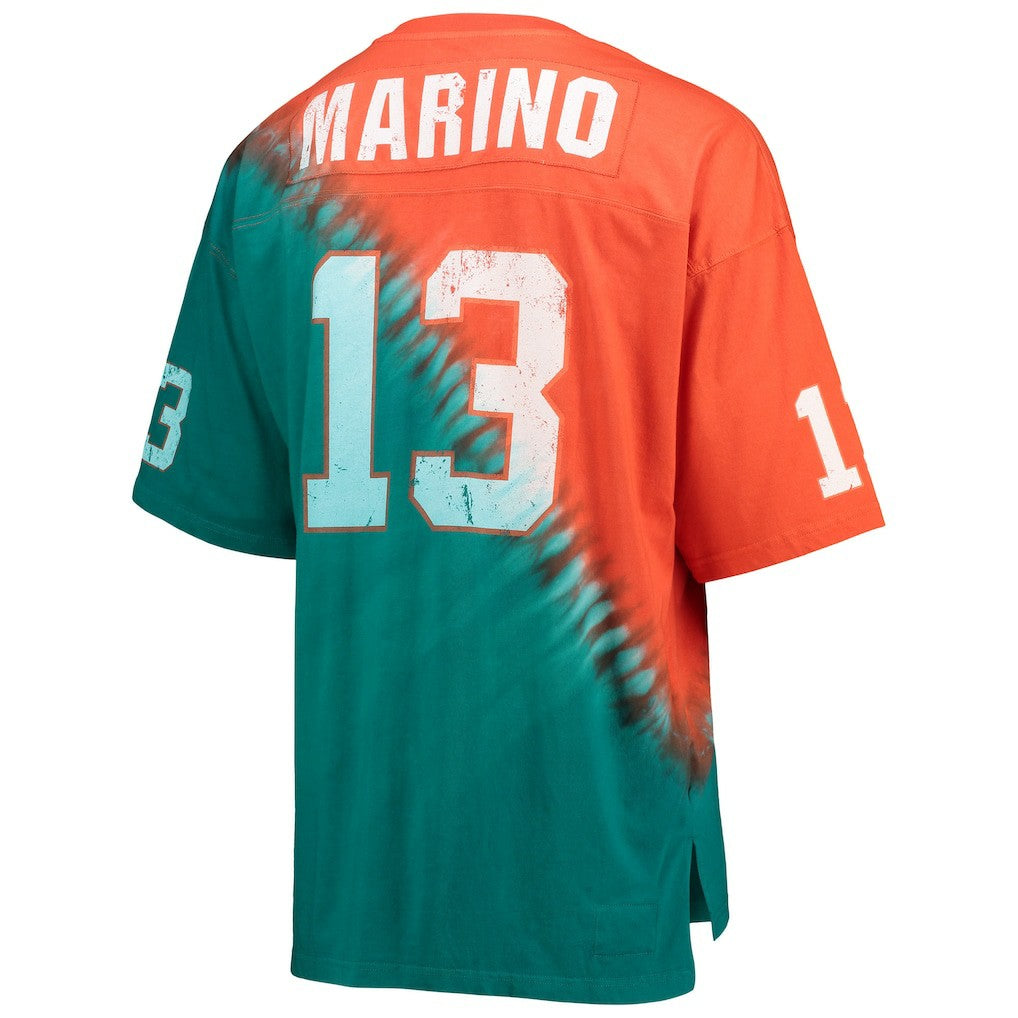 Dan Marino Miami Dolphins Retired Player Name & Number Diagonal Tie-Dye V-Neck T-Shirt - Orange/Aqua T-shirts