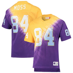 Randy Moss Minnesota Vikings Retired Player Name & Number Diagonal Tie-Dye V-Neck T-Shirt - Gold/Purple T-shirts