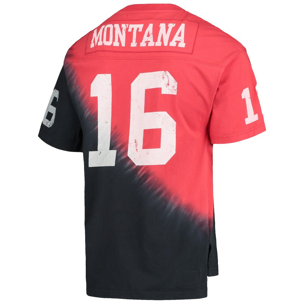 Joe Montana San Francisco 49ers Retired Player Name & Number Diagonal Tie-Dye V-Neck T-Shirt - Black/Red T-shirts
