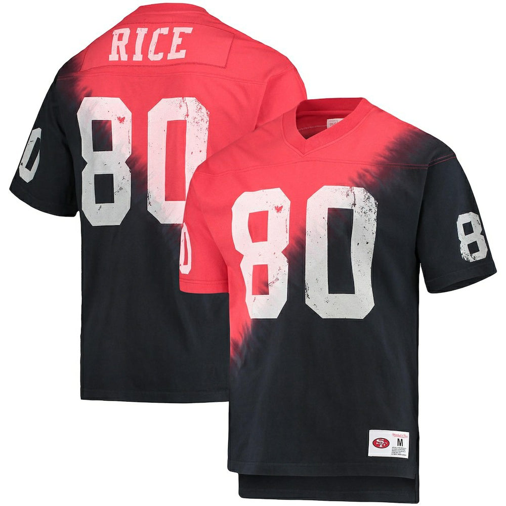 Jerry Rice San Francisco 49ers Retired Player Name & Number Diagonal Tie-Dye V-Neck T-Shirt - Black/Red T-shirts
