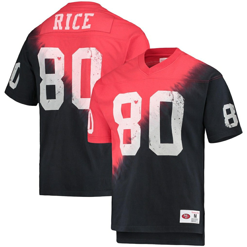 Jerry Rice San Francisco 49ers Retired Player Name & Number Diagonal Tie-Dye V-Neck T-Shirt - Black/Red T-shirts