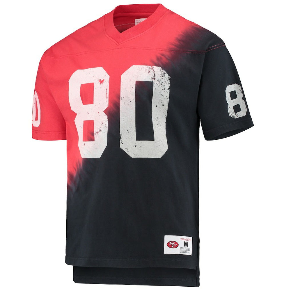 Jerry Rice San Francisco 49ers Retired Player Name & Number Diagonal Tie-Dye V-Neck T-Shirt - Black/Red T-shirts