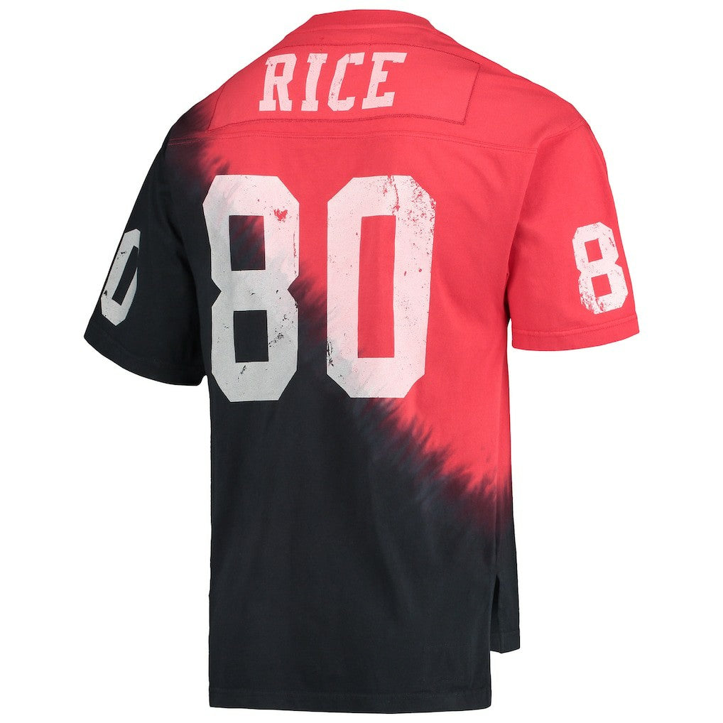 Jerry Rice San Francisco 49ers Retired Player Name & Number Diagonal Tie-Dye V-Neck T-Shirt - Black/Red T-shirts