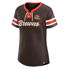 Baker Mayfield Cleveland Browns Women's Athena Name & Number Notch Neck T-Shirt - Brown T-shirts