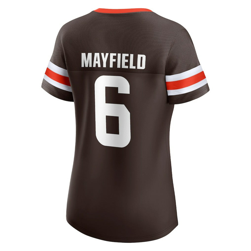 Baker Mayfield Cleveland Browns Women's Athena Name & Number Notch Neck T-Shirt - Brown T-shirts