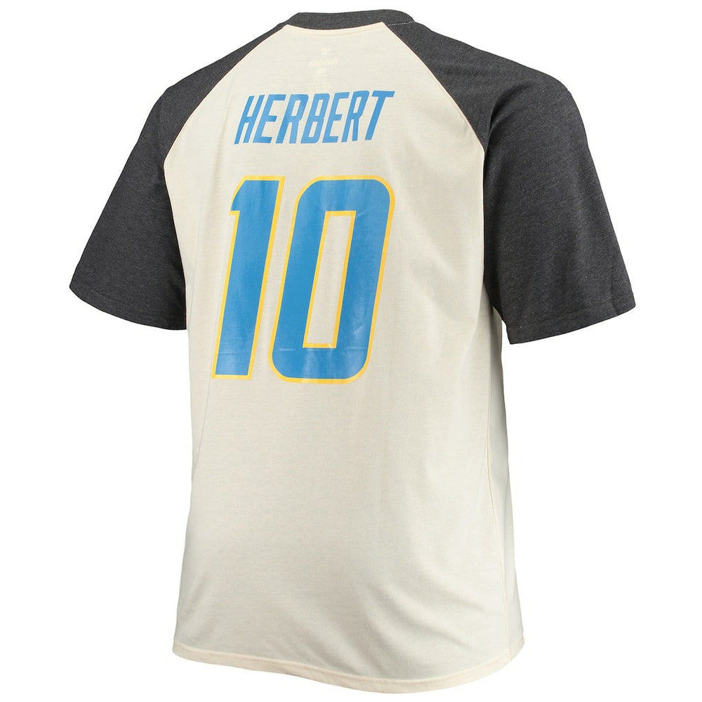 Justin Herbert Los Angeles Chargers Big & Tall Player Name & Number Raglan T-Shirt - Oatmeal T-shirts